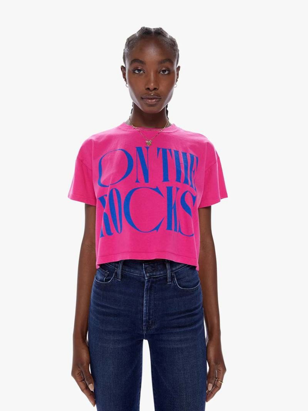 MOTHER Denim On the Rocks Grab Back Crop Tee Pink XS